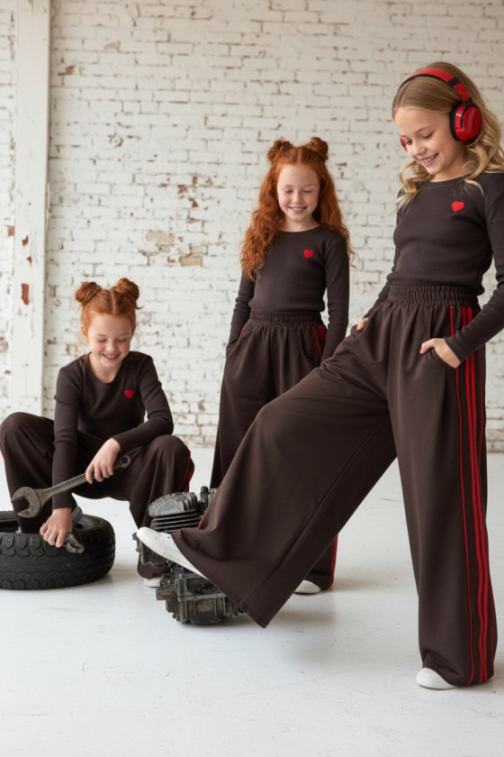 Komplet bluzka prążek i spodnie Brown Heart