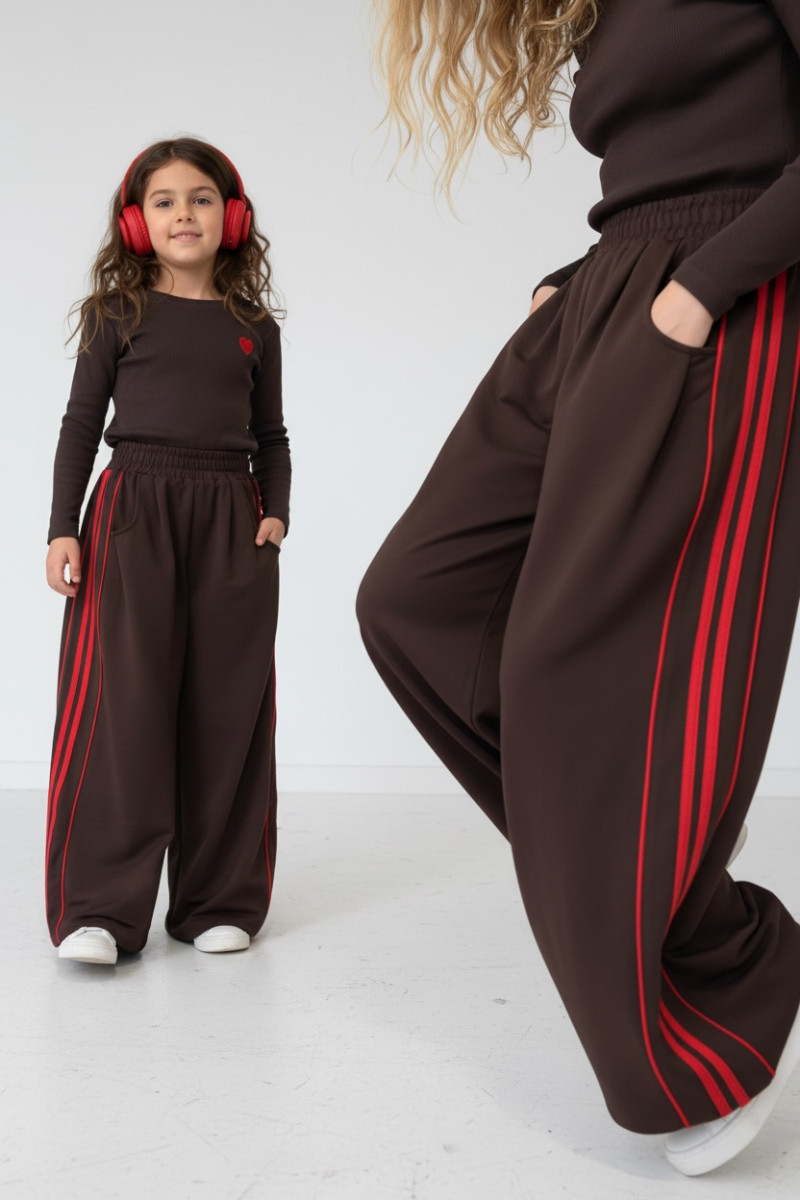 Komplet bluzka prążek i spodnie Brown Heart