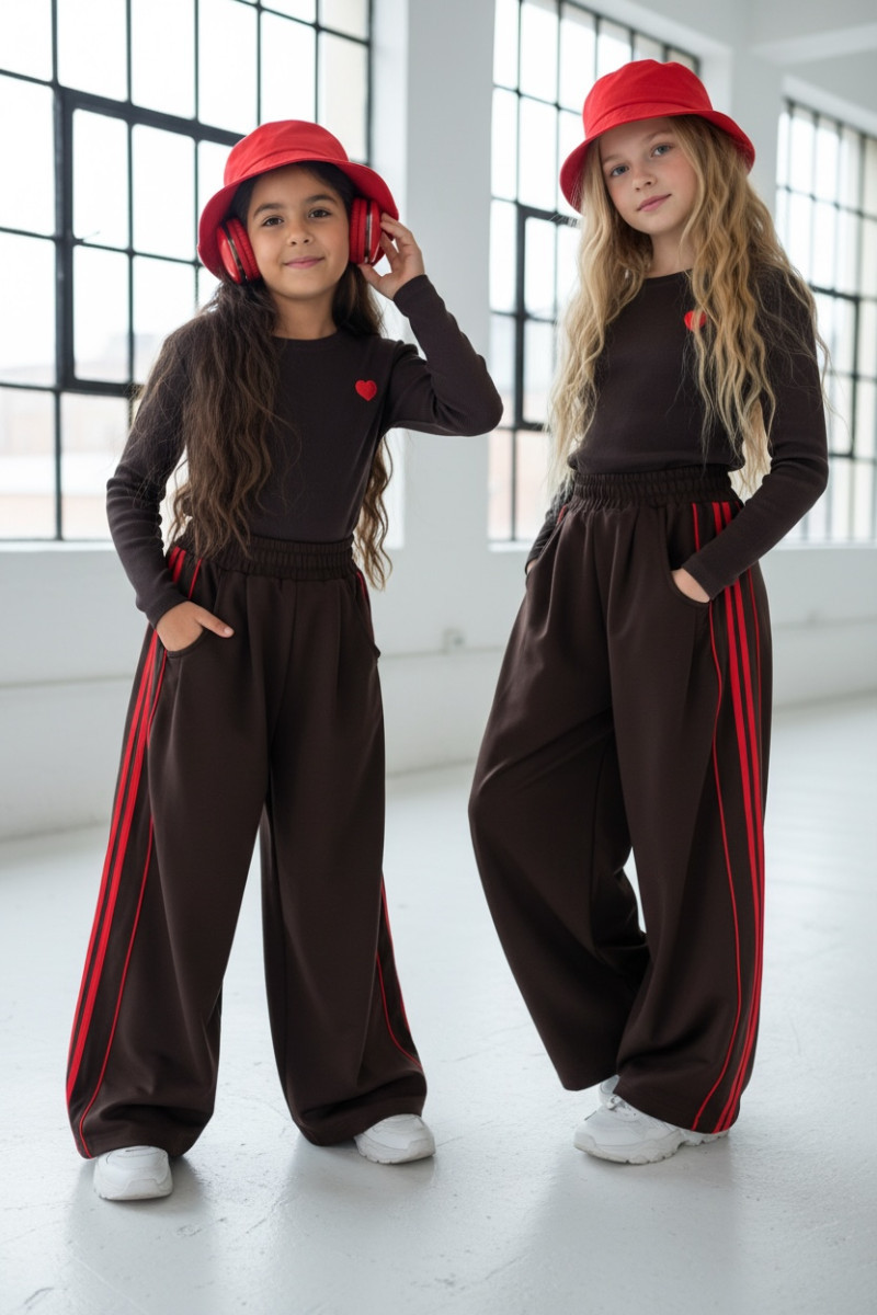 Komplet bluzka prążek i spodnie Brown Heart