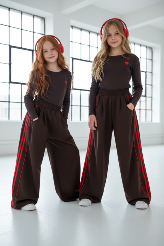 Komplet bluzka prążek i spodnie Brown Heart