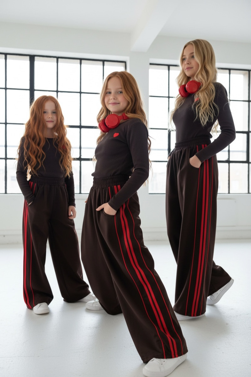 Komplet bluzka prążek i spodnie Brown Heart