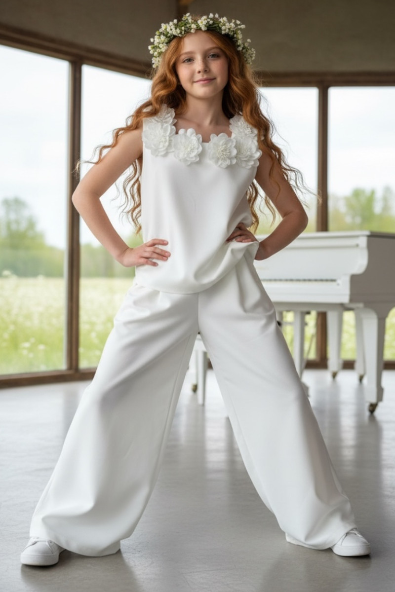 Komplet bluzka i spodnie Elwira Kwiaty 3D