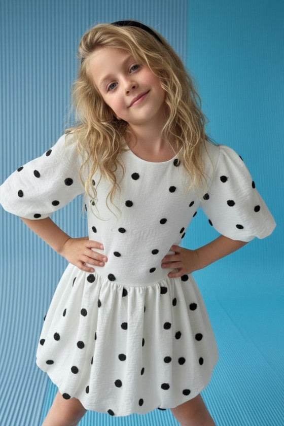 Sukienka dla dziewczynki Groszki Śmietanka Biała