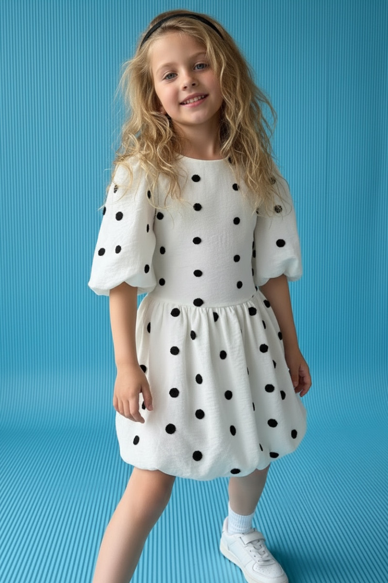 Sukienka dla dziewczynki Groszki Śmietanka Biała