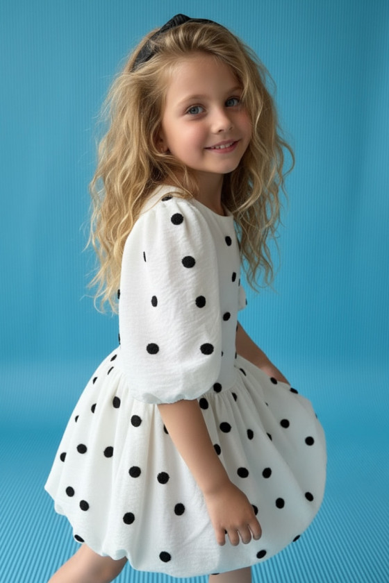 Sukienka dla dziewczynki Groszki Śmietanka Biała