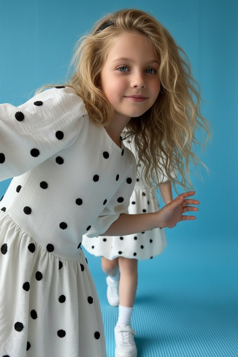 Sukienka dla dziewczynki Groszki Śmietanka Biała