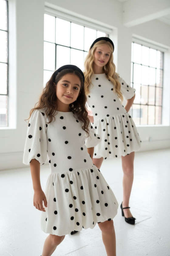 Sukienka dla dziewczynki Groszki Śmietanka Biała