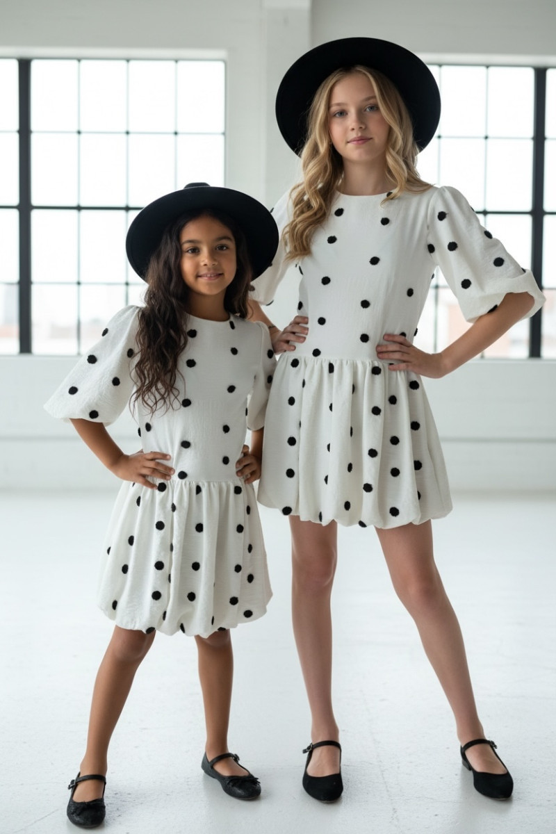 Sukienka dla dziewczynki Groszki Śmietanka Biała