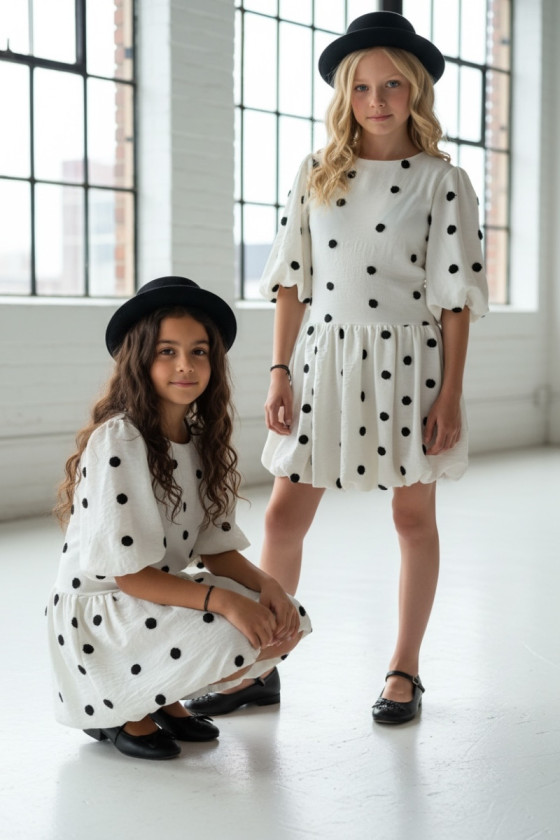 Sukienka dla dziewczynki Groszki Śmietanka Biała