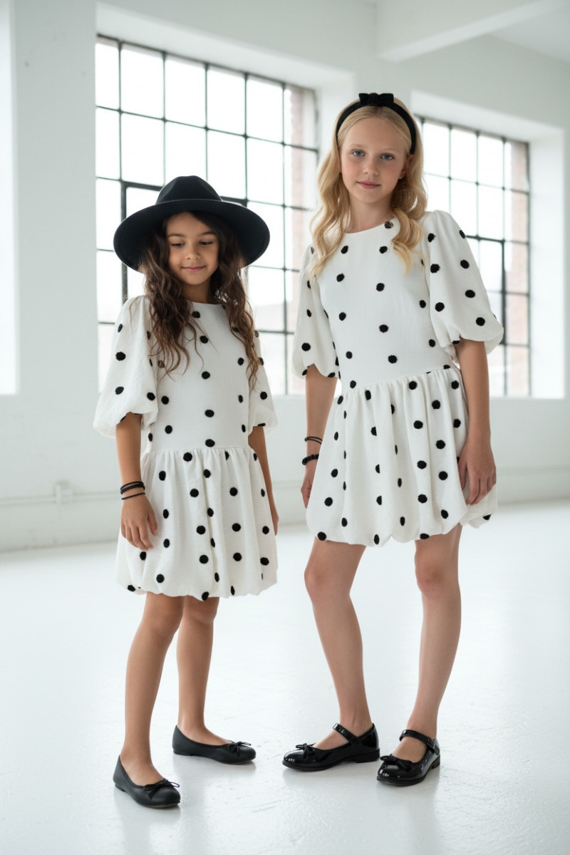 Sukienka dla dziewczynki Groszki Śmietanka Biała