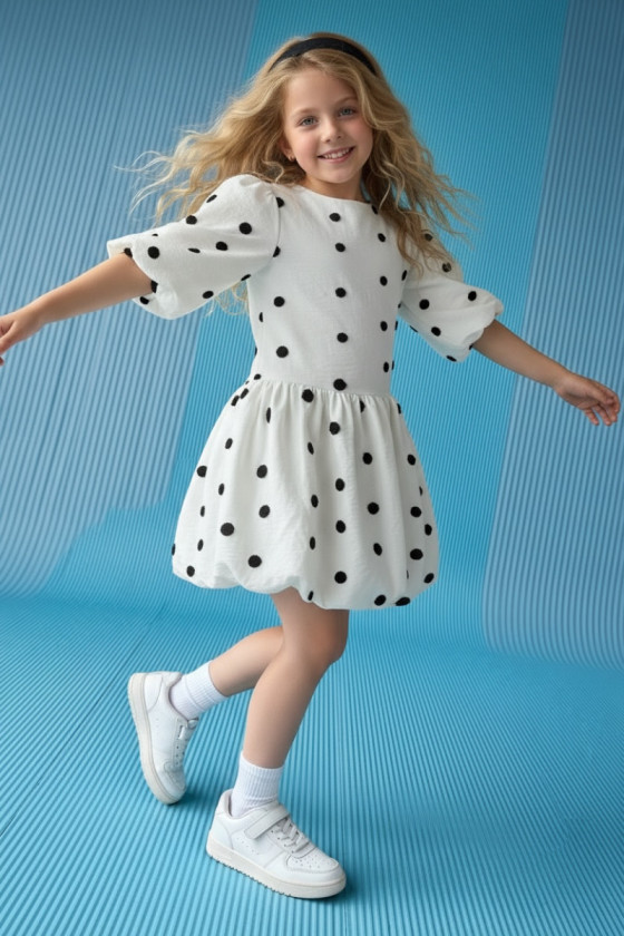 Sukienka dla dziewczynki Groszki Śmietanka Biała