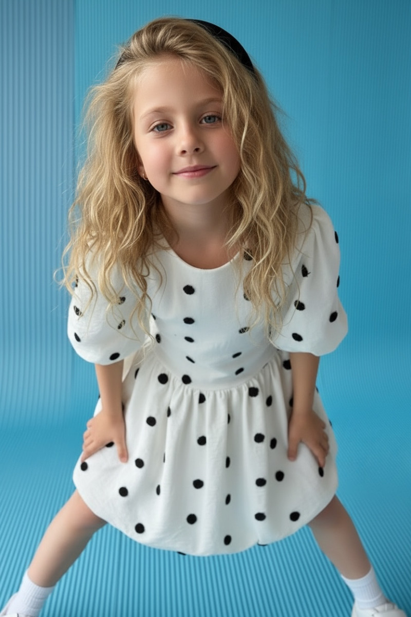 Sukienka dla dziewczynki Groszki Śmietanka Biała