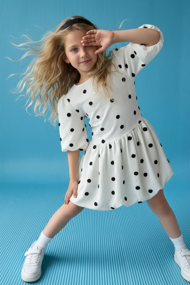 Sukienka dla dziewczynki Groszki Śmietanka Biała