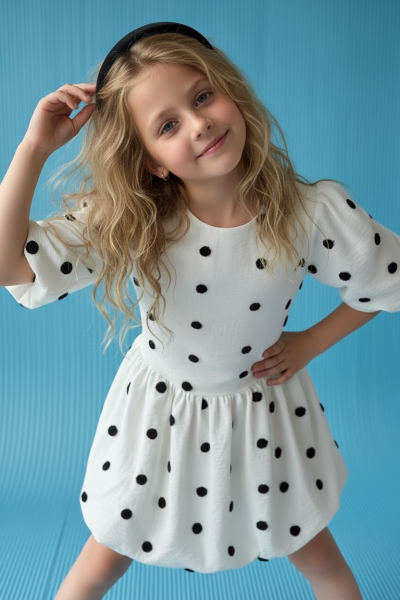 Sukienka dla dziewczynki Groszki Śmietanka Biała