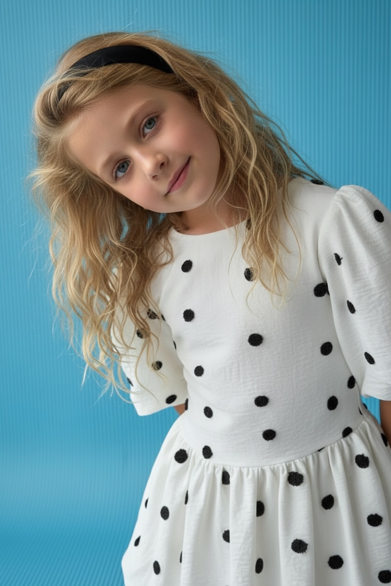 Sukienka dla dziewczynki Groszki Śmietanka Biała