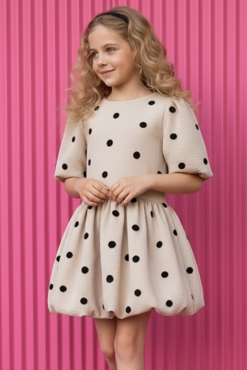 Sukienka dla dziewczynki Groszki Beżowa