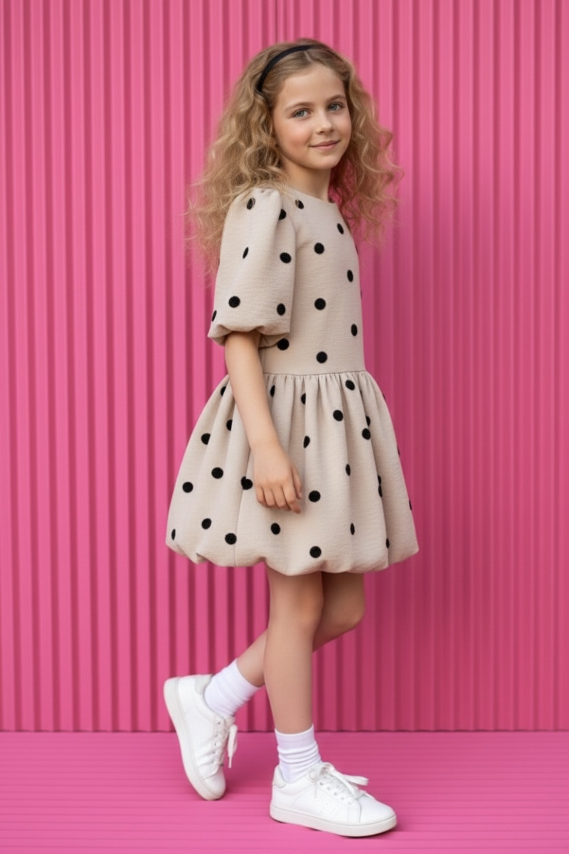 Sukienka dla dziewczynki Groszki Beżowa