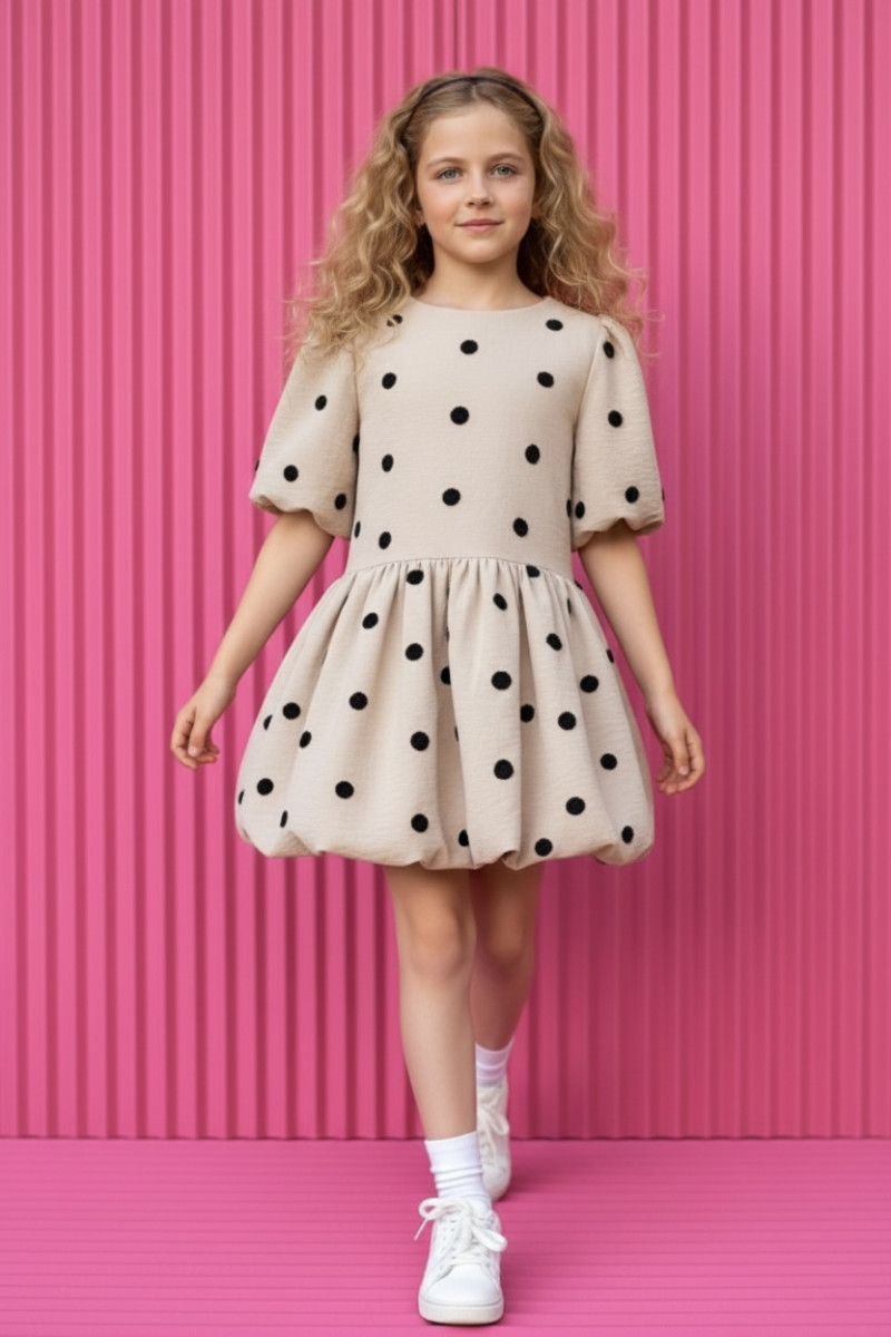 Sukienka dla dziewczynki Groszki Beżowa