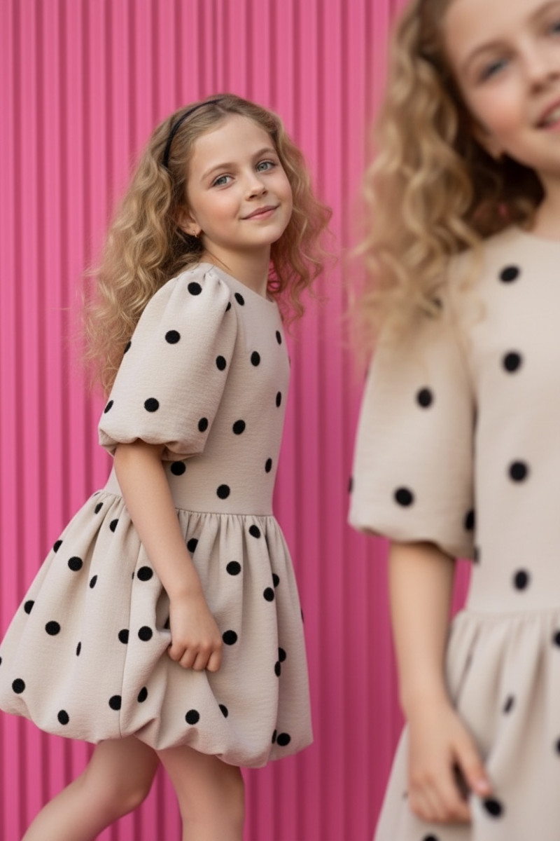 Sukienka dla dziewczynki Groszki Beżowa