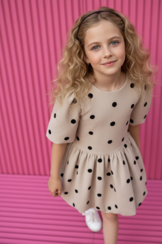 Sukienka dla dziewczynki Groszki Beżowa
