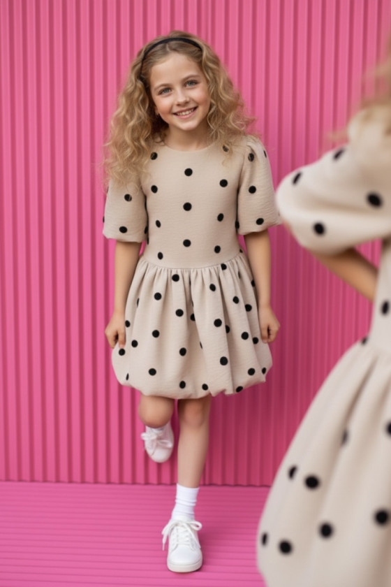 Sukienka dla dziewczynki Groszki Beżowa
