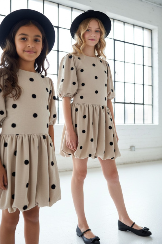 Sukienka dla dziewczynki Groszki Beżowa