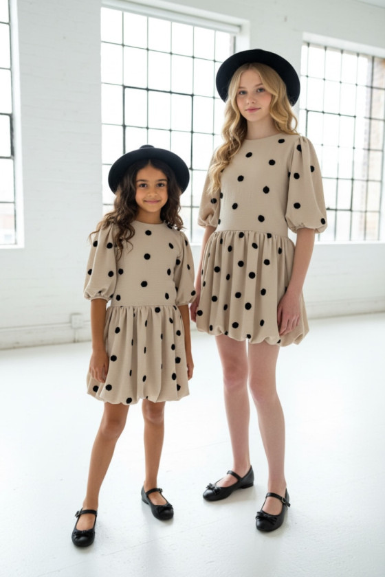 Sukienka dla dziewczynki Groszki Beżowa