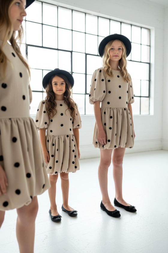 Sukienka dla dziewczynki Groszki Beżowa