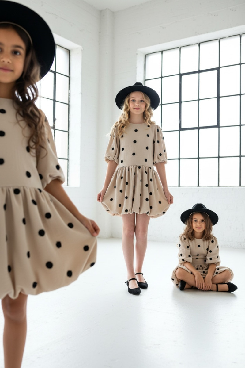 Sukienka dla dziewczynki Groszki Beżowa