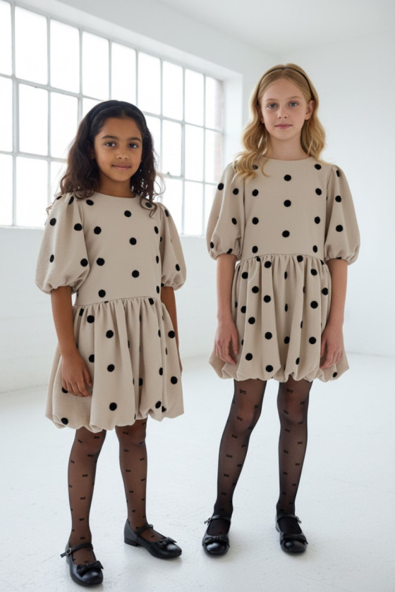 Sukienka dla dziewczynki Groszki Beżowa