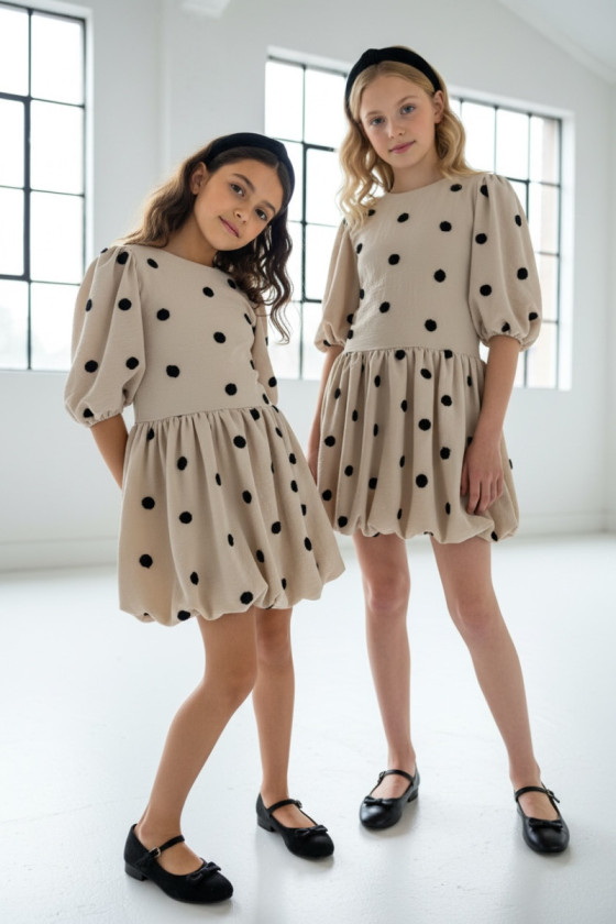 Sukienka dla dziewczynki Groszki Beżowa