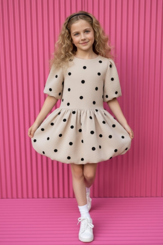 Sukienka dla dziewczynki Groszki Beżowa