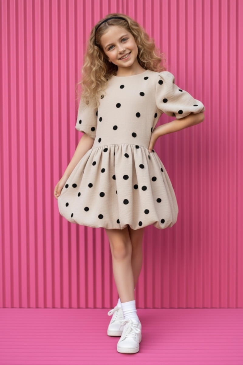 Sukienka dla dziewczynki Groszki Beżowa