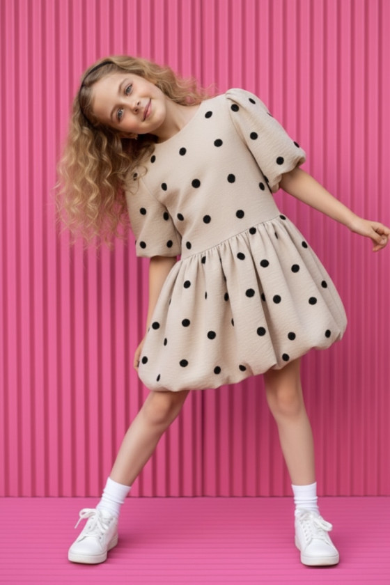 Sukienka dla dziewczynki Groszki Beżowa