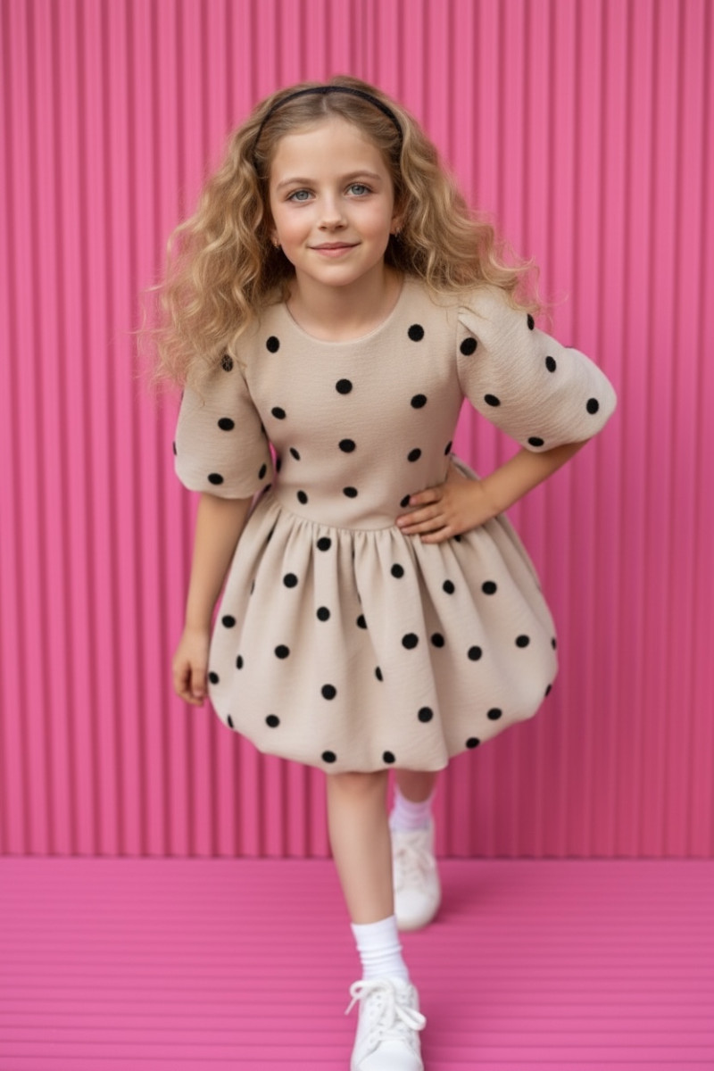 Sukienka dla dziewczynki Groszki Beżowa