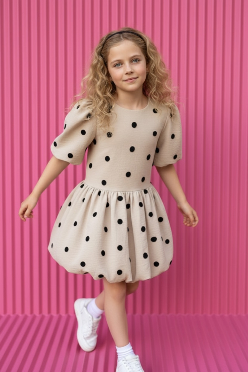 Sukienka dla dziewczynki Groszki Beżowa