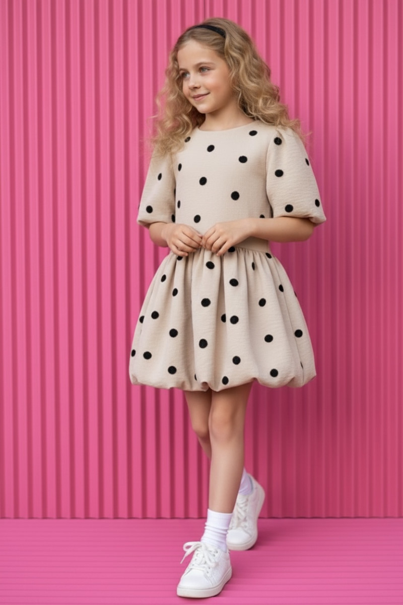 Sukienka dla dziewczynki Groszki Beżowa