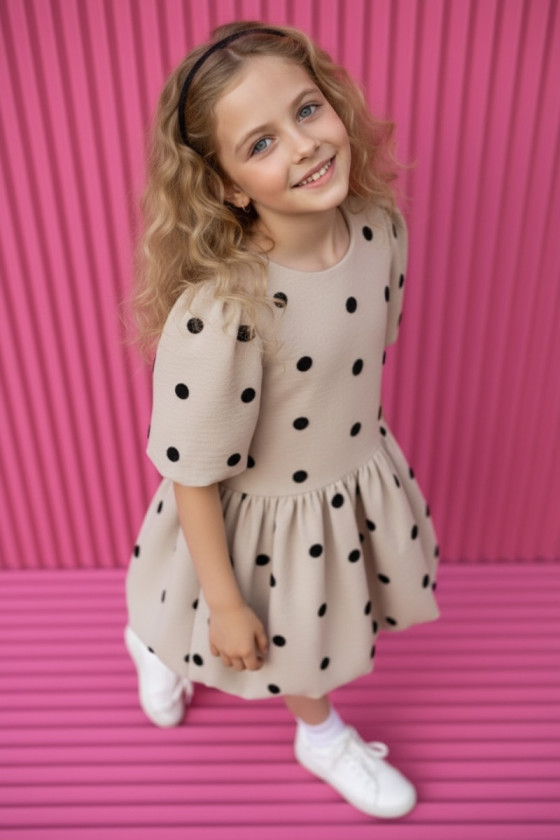 Sukienka dla dziewczynki Groszki Beżowa