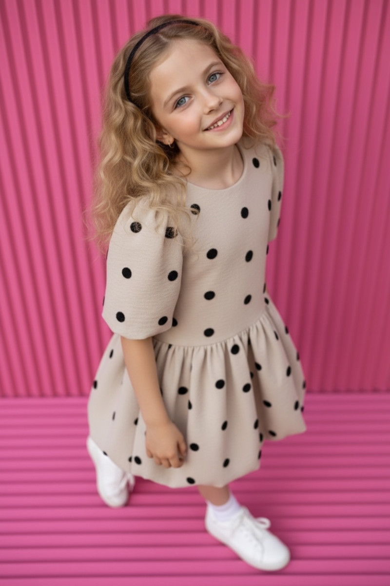 Sukienka dla dziewczynki Groszki Beżowa