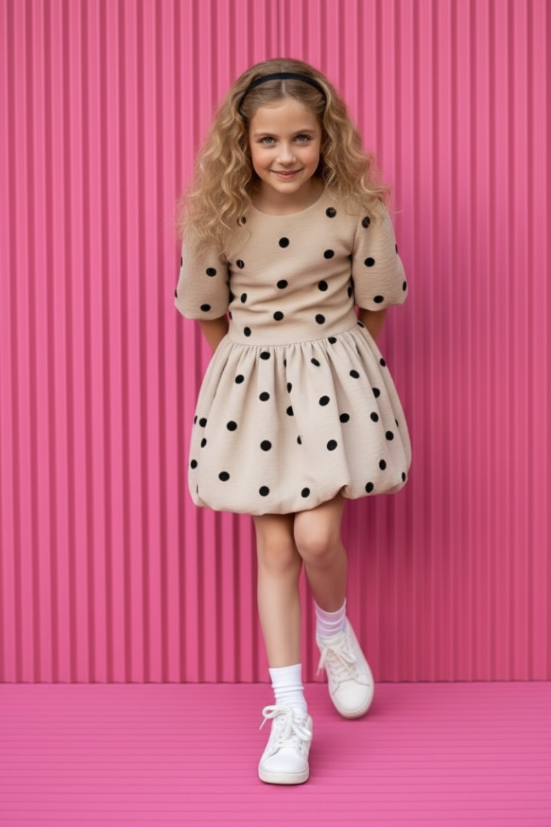 Sukienka dla dziewczynki Groszki Beżowa
