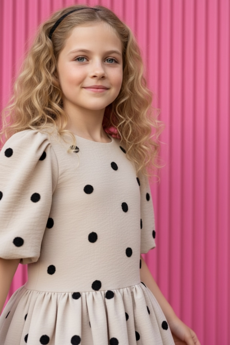 Sukienka dla dziewczynki Groszki Beżowa