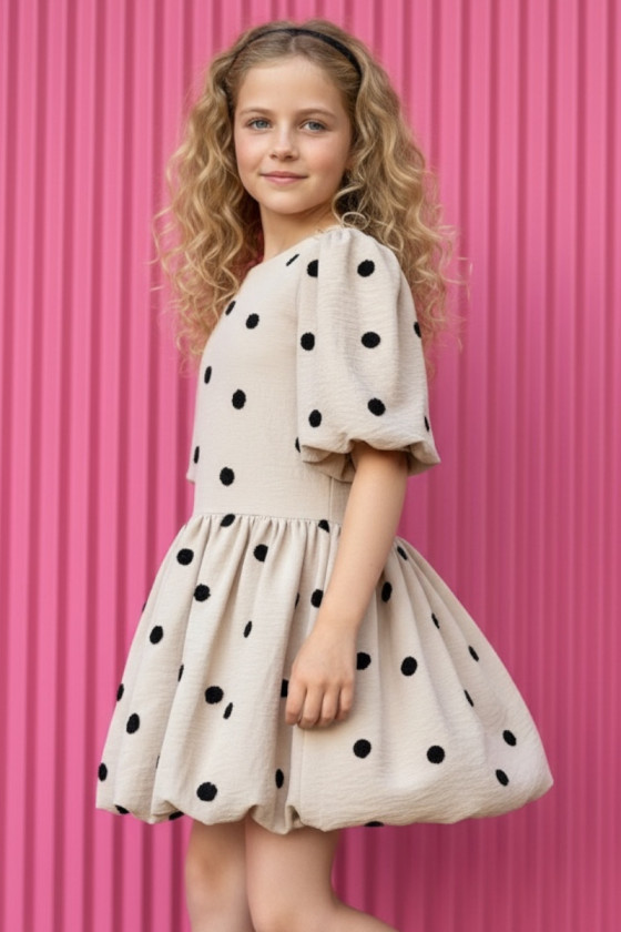 Sukienka dla dziewczynki Groszki Beżowa