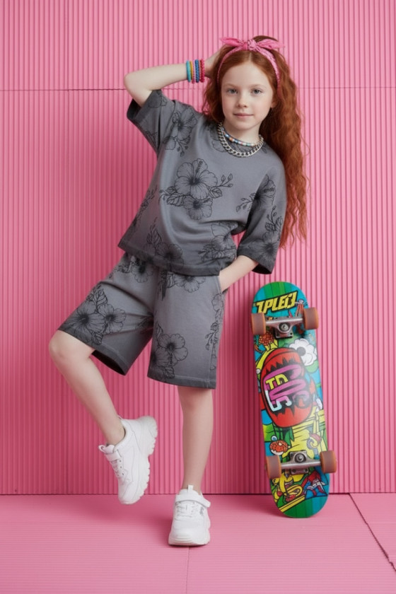 Komplet Hibiskus Grey t-shirt + spodenki