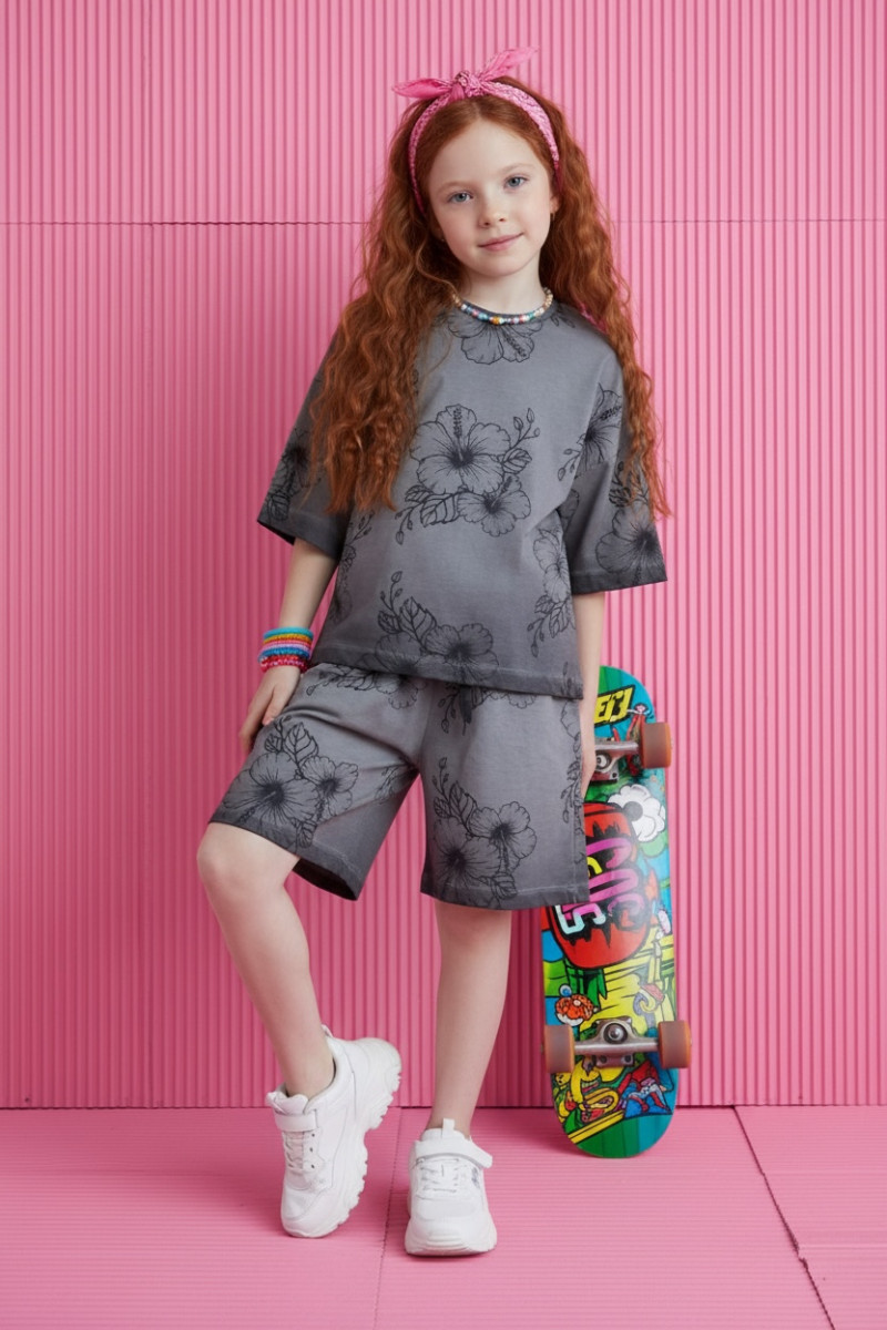 Komplet Hibiskus Grey t-shirt + spodenki